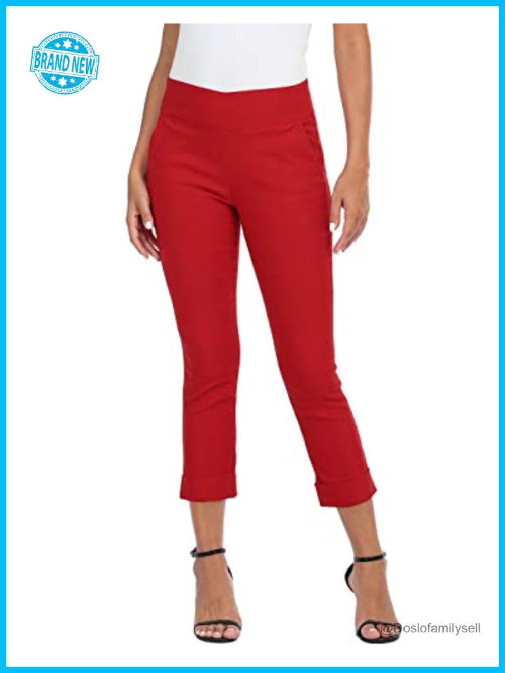 Pull On Capri Pants with Pockets Elastic Waist Cropped Work Golf